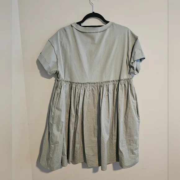 Listicle Blue-Grey Pleated Short Sleeve Baby Doll Style Mini Dress | Size Small - Picture 3 of 3